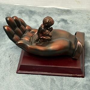HERCO Christian Hand of God w/ Praying Child Religious Bronze Tone Sculpture
